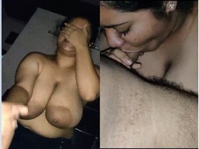 Big-boobed girl gives a satisfying blowjob to her partner