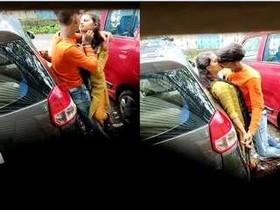 Desi couple's steamy outdoor kissing and foreplay session
