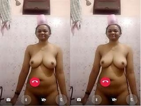 Desi girl with shy smile flashes her breasts on video call