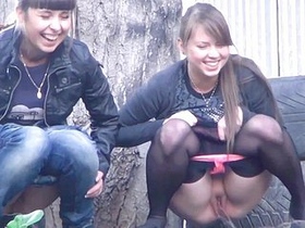 Russian girls pee in public