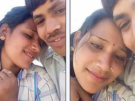 Outdoor Indian couple enjoys kissing and breast play