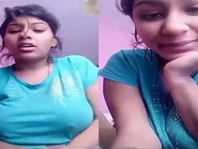 Indian girl without bra teases with hard nipples during video call