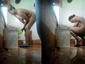 Indian girl with large breasts takes a steamy bath