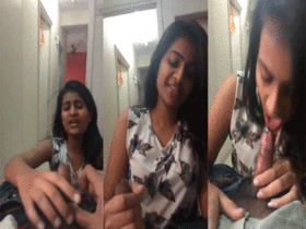 A sweet college student performs oral sex on her lover in a video