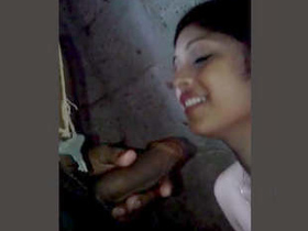 Cute bride enjoys giving head in bathroom