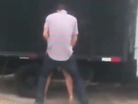 Lusty couple indulges in steamy truck sex on a hot day