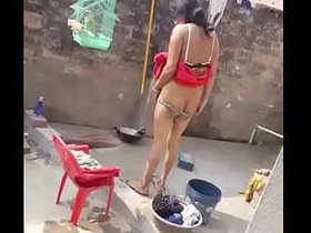 Indian village girl after urination