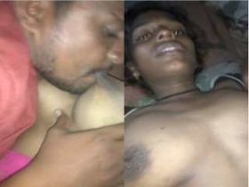 Desi village couple indulges in passionate boob play