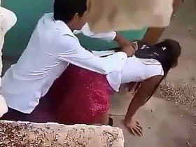 Desi girl in a sari gets doggy style fucked outdoors